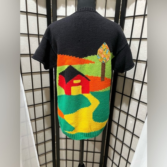 Raquel's Collection Black Knit Sweater FOLK ART. 3D FARM. VINTAGE SIZE L - Picture 9 of 11